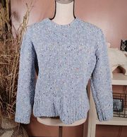 Jun and Ivy Size Small S Light Blue Multi Colored Dots Knit Sweater Crew Kneck T