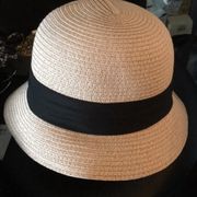 New Blush & Black Ribbon Paper Hat Packable