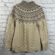 Chico’s Cable Yarn Sweater Fair Isle Wool Alpaca Mock Neck Tan Gray 00 (XS/2)