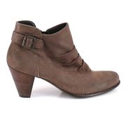 Paul Green Munchen Ankle Booties 7.5 Leather Taupe Almond Toe Luxury Kitten Heel