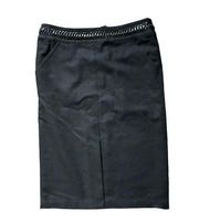 Lafayette 148 Women’s Size 4 Black Denim Pencil Skirt Gunmetal Chain Belt