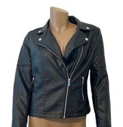 BOOHOO medium faux leather moto jacket coat C2 4251