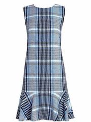 AKRIS Punto Plaid Tweed Flounce Hem shift dress