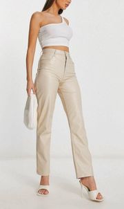 NWT Abercrombie Curve Love 90s Straight Faux Leather Pants in Oyster Beige 25