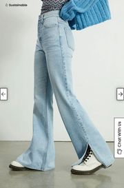Eco Light Blue Slit High Waisted Bootcut Jeans