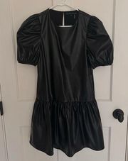 Faux Leather Black Mini Dress XS