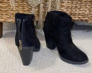 Albert Faux Suede Cowboy Pull-Tab Stacked Heels Ankle Booties Size 6