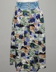 Vintage New Look 80s palm print motif midi skirt size lp (medium)