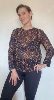 Blouse Leopard Print Navy Taupe Pink Small