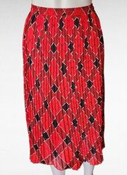 Vintage Cathy Daniel's Red & Black Pleated Argyle Midi Skirt Size Large