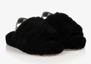 Forever Fluff Yeah Slide Black Fur Slippers Womens Size 8 house shoes comfy warm