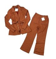 Honey Punch - Checkered Blazer and Pants Set in Orange and Gray