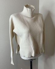 Cashmere Sweater Womens Ivory Recycled Mock Neck Funnel Waffle Sz Small