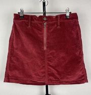 Madewell Red Short Velvet Pencil Stretch Denim Straight Zip Mini Skirt Size 26