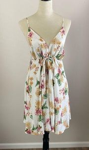 MINKPINK Revolve  Tropical Tie Front Lined Mini V Neck Dress Size S