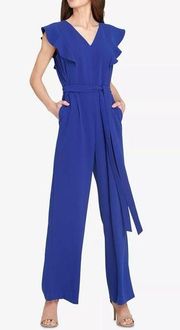 Wide Leg V-neck Flutter Sleeve Jumpsuit Royal Blue Women’s size 14