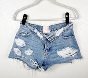 Revice Denim Fold Over Jean Shorts Distressed 100% Cotton Size 27