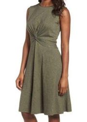 Army Green Ruched Twisted Knot Front Dress