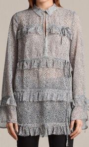 AllSaints Womens Deirdre Leodot Shirt Tiered Ruffle Bell Sleeve Size Small