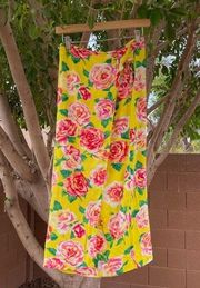 Vintage Jams World Skirt Small Yellow Pink Floral Draped Maxi Rose Hawaiian