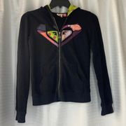 Roxy Appliquéd Hoodie black zip lined women sz M