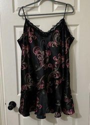 Women’s Delicates Ruffled Satin Slip Dress Nightgown XL Extra Large Black / Pink