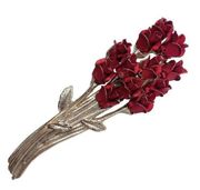 VINTAGE Signed DM 97 RED ROSES BOUQUET OF FLOWERS BROOCH PIN Gold Tone Excellent