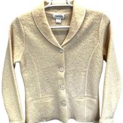 Chadwick's Boiled Wool Sweater Cream Size S Cardigan Button Collared Pockets