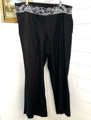 Linen Blend Embroidered Wide Leg High Rise Pants Boho Black NWT 22