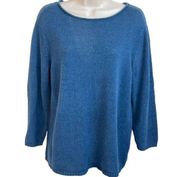 Evan Picone Linen Cotton Knit Scoop Neck 3/4 Sleeve Blue Sweater Medium Pullover