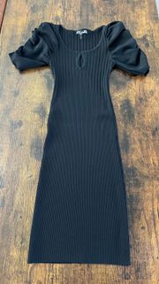 black puff sleeve bodycon dress