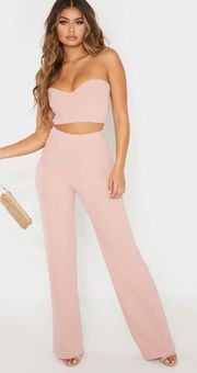 Pretty Little Thing Dusty Pink Wide Leg High Waste Trousers