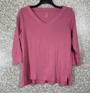 J Jill Women's Pink Pima Cotton 3/4 Sleeve V-Neck Top - Size Medium - Casual Tee