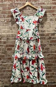 LA DOUBLEJ Floral Flutter Sleeve Scarlett Tiered Ruffle Maxi Dress Medium