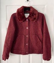 MONKI from ASOS Burgandy Fur Collar Boucle Jacket