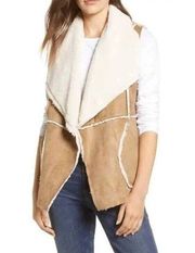 Caslon Reversible Faux Shearling Vest Sleeveless Open Front Pockets, Camel Large