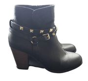 CATO Black Gold Studded Heeled Boots Womens 11 M Block Heel Side Zip Strappy