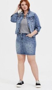 Torrid Denim Mini Skirt - Medium Wash with Heart Print Size 18 S532 SOLD OUT