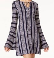 | Womens (SM) Navy Printed Bell Sleeve Shift Dress C180