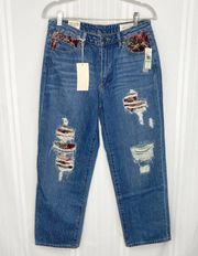 Vince Camuto High Rise Straight Leg Patchwork Ripped Jeans Blue 29/8 Distressed