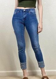 G by Guess Medium Wash Cuffed Pearl Ankle Skinny Jeans