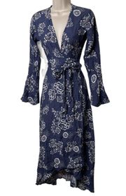 New Faithful the Brand Carioca Navy Blue Floral Print Wrap Dress sz 2