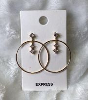 NWT Express Gold Plated Front Dangle Hoop Earrings w Crystal Rhinestones