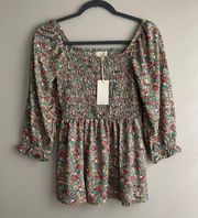 smocked floral boho peasant top