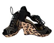 Gianni Bini Studded Tie Up Cheetah Print Wedges