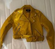 yellow faux leather jacket from pull and bear