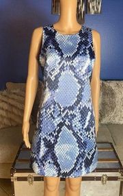 Ce Ce By Cynthia Steffe Womens Shift Dress Blue Black Snake Jewel Neck Z…