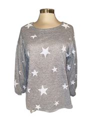 blouse pullover style 3/4” billowy sleeves crewneck star print size medium