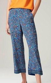 J. Jill Royal Blue Paisley Relaxed Crop Wide Leg Pants Boho Beach Pull On Medium