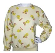 Looney Tunes Sweatshirt Pullover Crew Neck All Over Tweety Bird Yellow Large